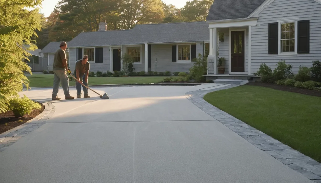 A freshly poured concrete driveway beside a family home in Hammonton